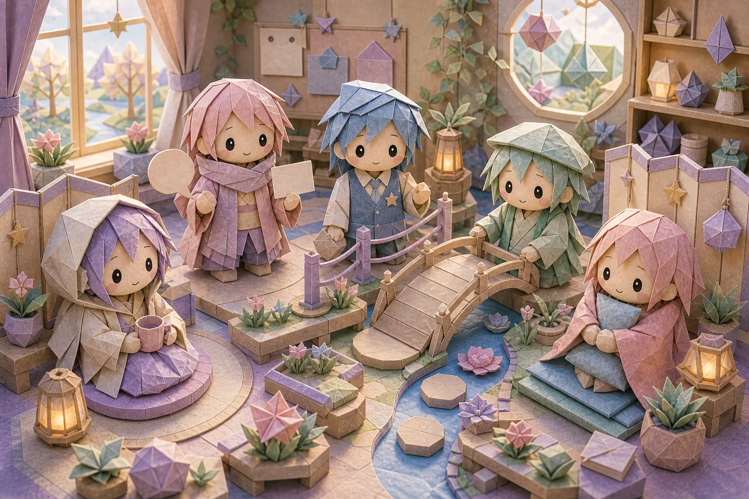 折り紙風の人物たちが心地よい境界線を作るジオラマ風カバー画像