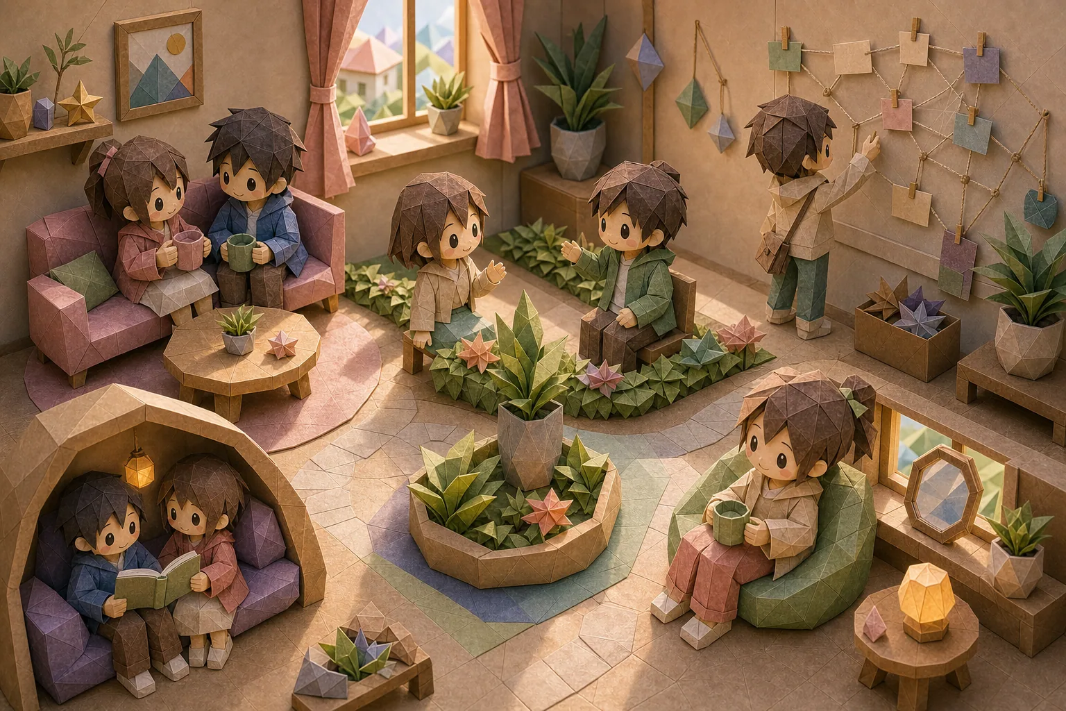 折り紙風の人間関係のさまざまな距離感を描いたカバー画像
